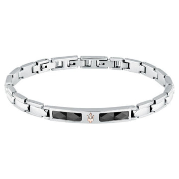 Ανδρικό βραχιόλι Maserati Diamonds JM224ATZ40 από ανοξείδωτο ατσάλι και κεραμικό, ασημί-μαύρο και ροζ χρυσή τρίαινα.
